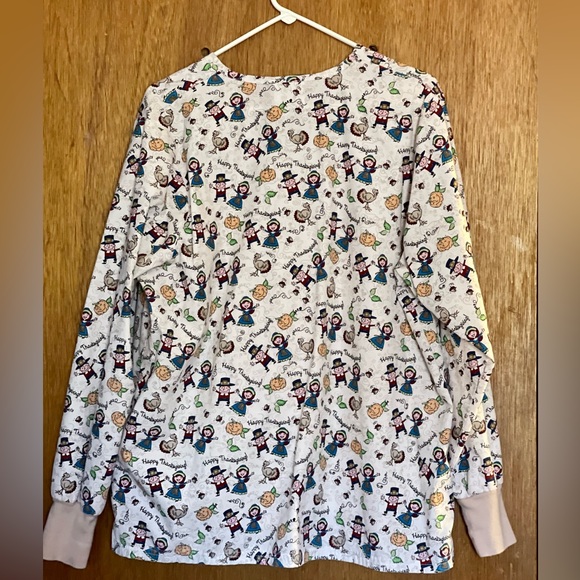 Thanksgiving Scrubs Advantage Jacket long sleeve snap front turkeys pilgrims - Picture 5 of 6